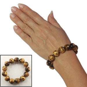 14mm Tiger Eye Engraving Golden Dragon Beads Bracelet