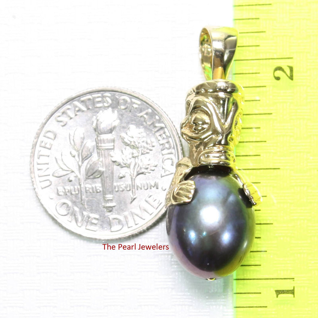 Hawaiian Tiki Pendant – Black Pearl + 14k Yellow Gold