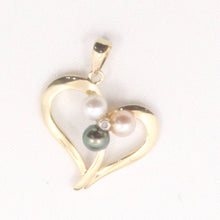 Load image into Gallery viewer, Tricolor Pearl Heart Pendant with Diamond – 14k Yellow Gold