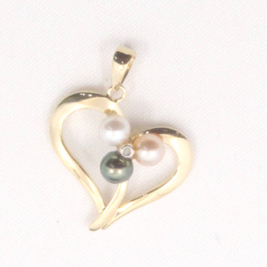 Tricolor Pearl Heart Pendant with Diamond – 14k Yellow Gold