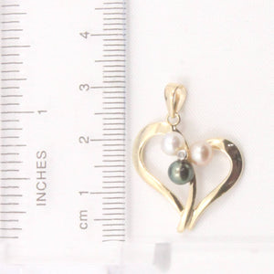Tricolor Pearl Heart Pendant with Diamond – 14k Yellow Gold