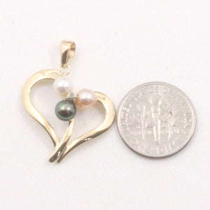 Tricolor Pearl Heart Pendant with Diamond – 14k Yellow Gold
