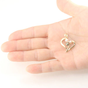 Tricolor Pearl Heart Pendant with Diamond – 14k Yellow Gold