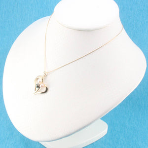 Tricolor Pearl Heart Pendant with Diamond – 14k Yellow Gold