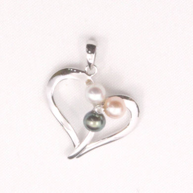 Multicolor Pearl Heart Pendant – 14k White Gold with Diamond