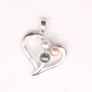 Multicolor Pearl Heart Pendant – 14k White Gold with Diamond
