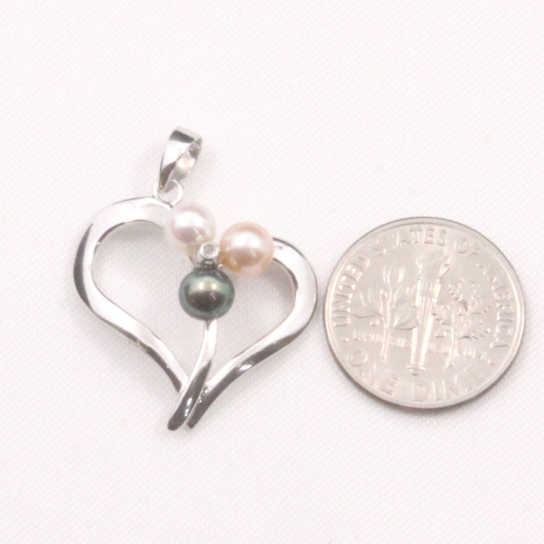 Multicolor Pearl Heart Pendant – 14k White Gold with Diamond