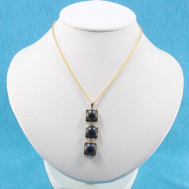 Triple Black Pearl Pendant – 14k Yellow Gold Necklace