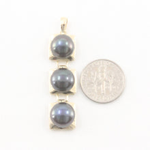 Load image into Gallery viewer, Triple Black Pearl Pendant – 14k Yellow Gold Necklace