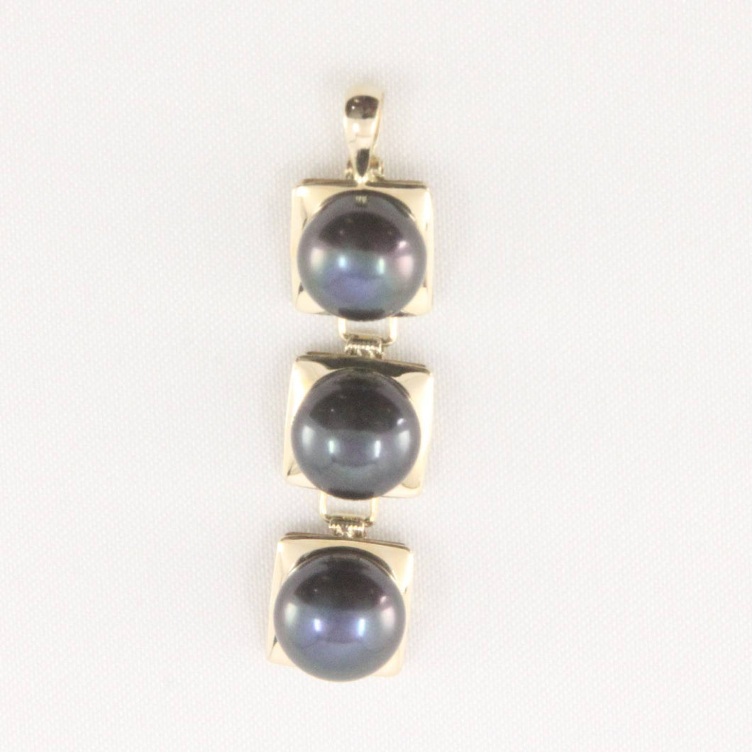 Triple Black Pearl Pendant – 14k Yellow Gold Necklace