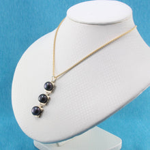 Load image into Gallery viewer, Triple Black Pearl Pendant – 14k Yellow Gold Necklace
