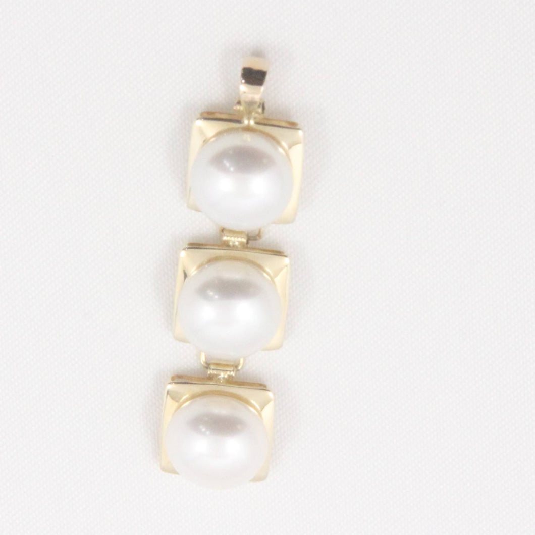 Triple Pearl Pendant – 14k Yellow Gold with White Pearls