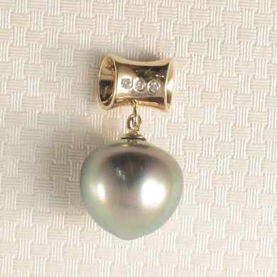 14k Yellow Gold Tunnel & Diamond Baroque Tahitian Pearl Pendant