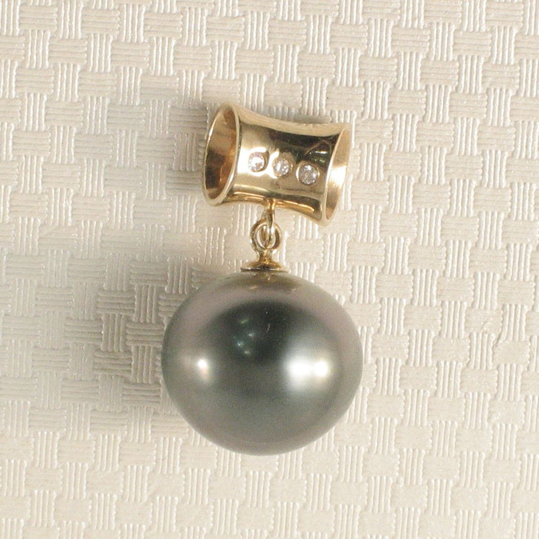 14k Yellow Gold Tunnel & Diamond 12.4 mm Tahitian Pearl Pendant