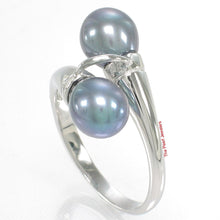 Load image into Gallery viewer, Solid Sterling Silver .925 Twin Black-Purple Freshwater Pearl Cocktail Ring