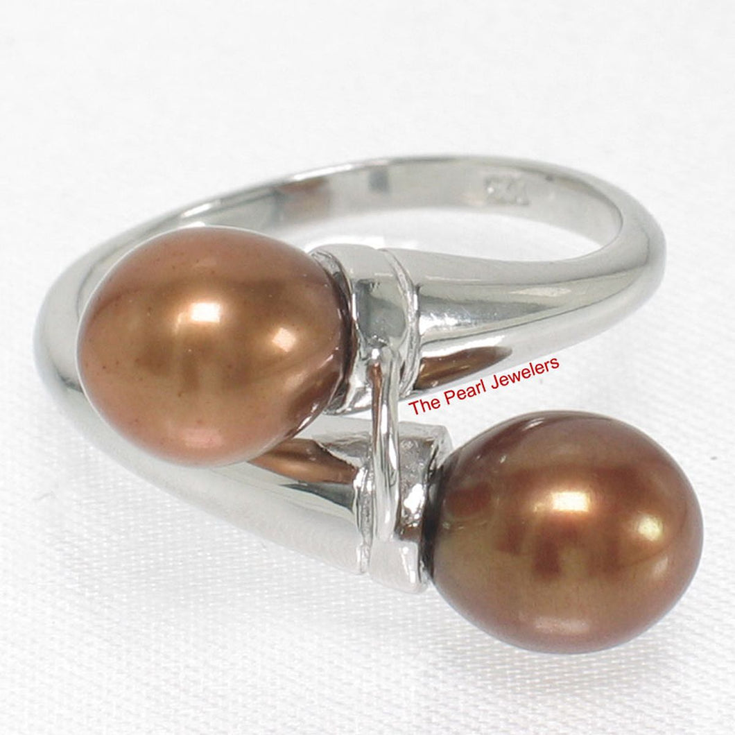 Solid Sterling Silver .925 Twin Chocolate Freshwater Pearl Cocktail Ring