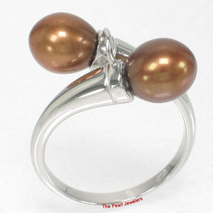Solid Sterling Silver .925 Twin Chocolate Freshwater Pearl Cocktail Ring