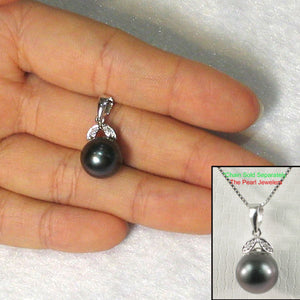 14k Twin-Leaf Bale & Diamond Tahitian Pearl Pendant