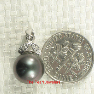 14k Twin-Leaf Bale & Diamond Tahitian Pearl Pendant