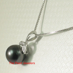 14k Twin-Leaf Bale & Diamond Tahitian Pearl Pendant