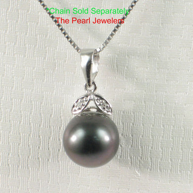 14k Twin-Leaf Bale & Diamond Tahitian Pearl Pendant