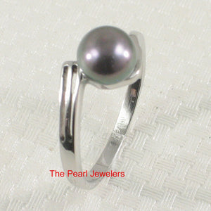 Solid Sterling Silver .925 Twin-Line Black Freshwater Pearl Solitaire Ring