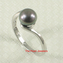 Load image into Gallery viewer, Solid Sterling Silver .925 Twin-Line Black Freshwater Pearl Solitaire Ring