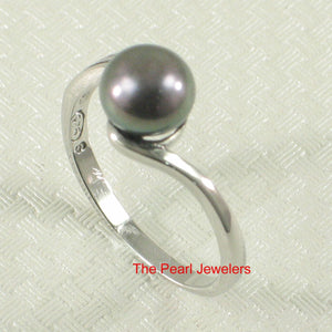 Solid Sterling Silver .925 Twin-Line Black Freshwater Pearl Solitaire Ring