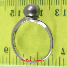 Load image into Gallery viewer, Solid Sterling Silver .925 Twin-Line Black Freshwater Pearl Solitaire Ring
