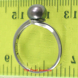 Solid Sterling Silver .925 Twin-Line Black Freshwater Pearl Solitaire Ring