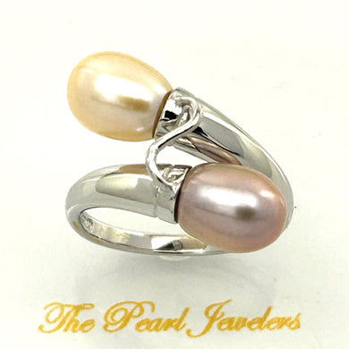 Solid Sterling Silver .925 Twin Peach & Pink Freshwater Pearl Cocktail Ring