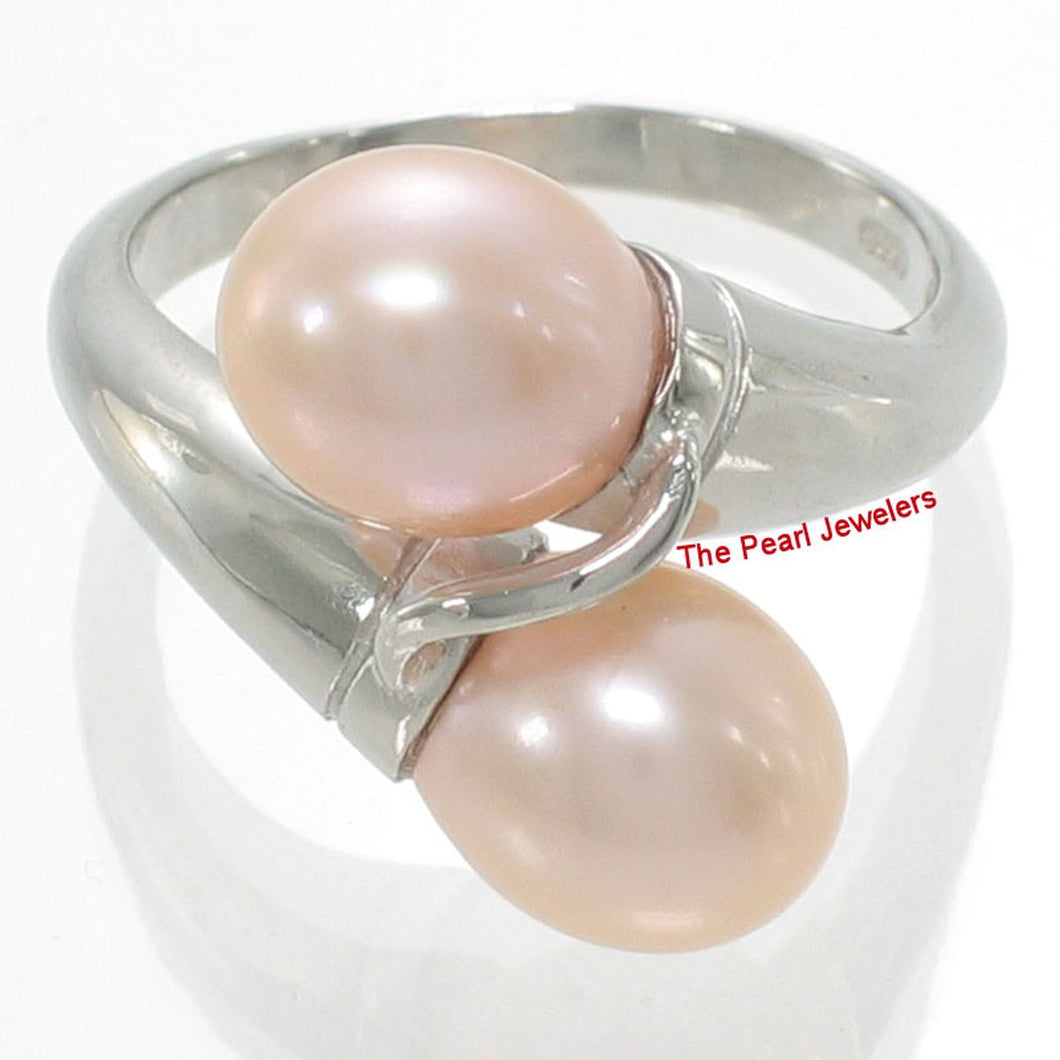 Solid Sterling Silver .925 Twin Pink Freshwater Pearl Cocktail Ring
