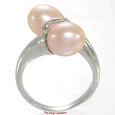 Solid Sterling Silver .925 Twin Pink Freshwater Pearl Cocktail Ring