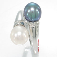 Load image into Gallery viewer, Solid Sterling Silver .925 Twin White &amp; Black-Blue Freshwater Pearl Cocktail Ring