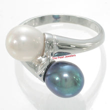 Load image into Gallery viewer, Solid Sterling Silver .925 Twin White &amp; Black-Blue Freshwater Pearl Cocktail Ring