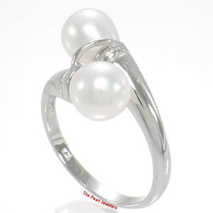 Solid Sterling Silver .925 Twin White Freshwater Pearl Cocktail Ring