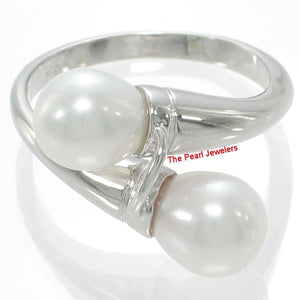 Solid Sterling Silver .925 Twin White Freshwater Pearl Cocktail Ring