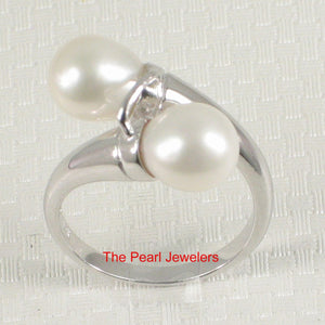 Solid Sterling Silver .925 Twin White Freshwater Pearl Cocktail Ring