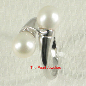 Solid Sterling Silver .925 Twin White Freshwater Pearl Cocktail Ring