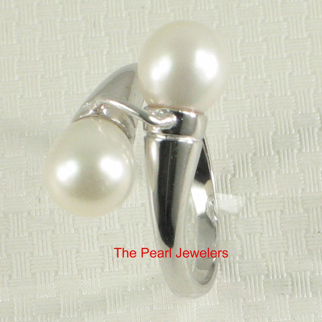 Solid Sterling Silver .925 Twin White Freshwater Pearl Cocktail Ring