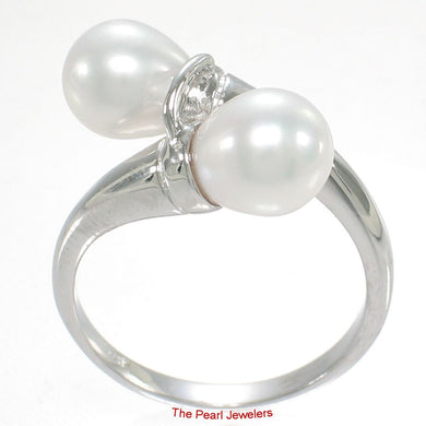 Solid Sterling Silver .925 Twin White Freshwater Pearl Cocktail Ring