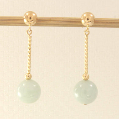 14K Yellow Gold Twist Tube Celadon Green Jade Earrings