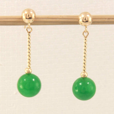 14K Yellow Gold Twist Tube Green Jade Earrings
