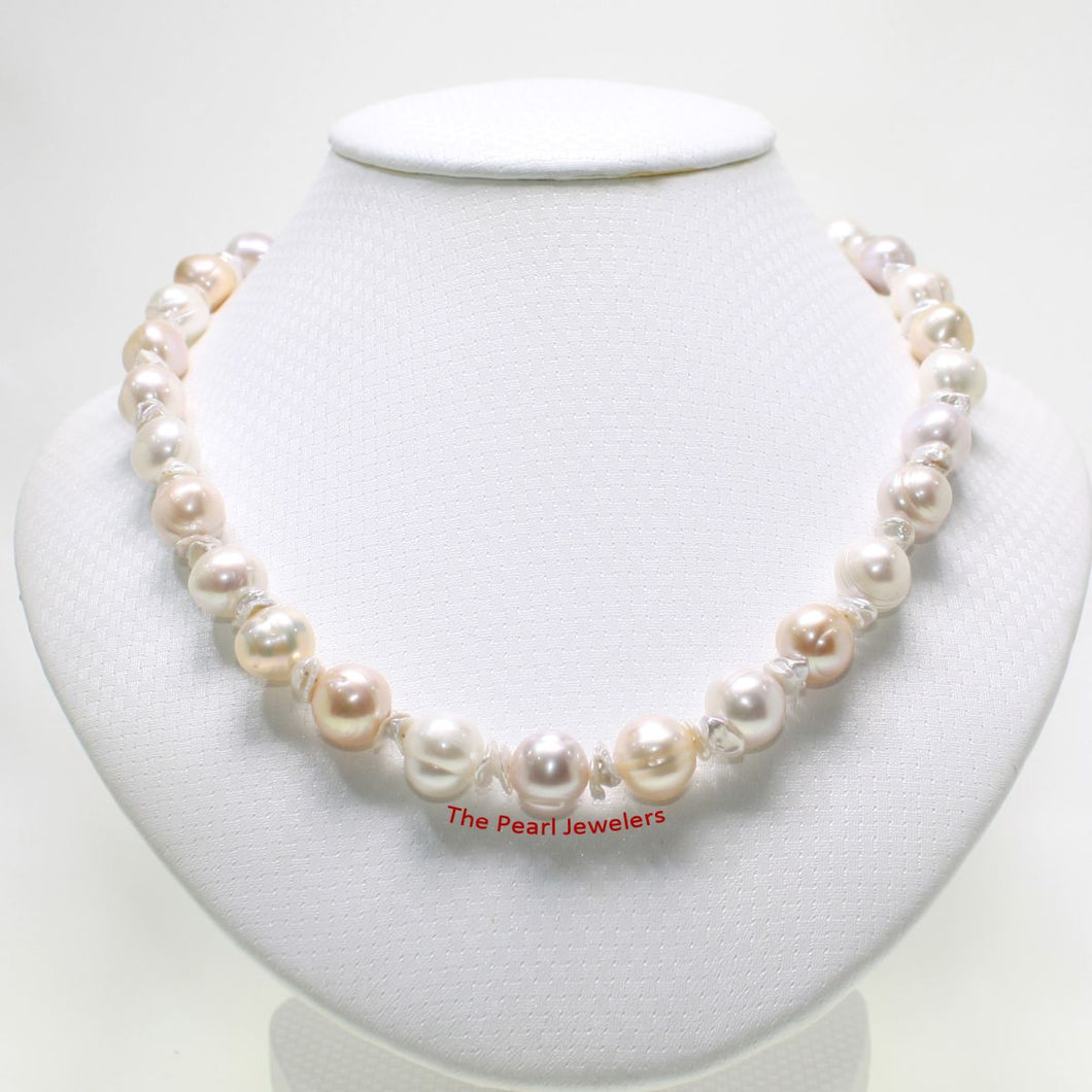 Keshi & Multicolor Freshwater Pearl Necklace with 925 Silver Toggle Clasp