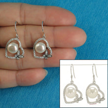 Load image into Gallery viewer, Sterling Silver White Pearl CZ Butterfly Heart Earrings