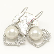 Load image into Gallery viewer, Sterling Silver White Pearl CZ Butterfly Heart Earrings