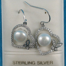 Load image into Gallery viewer, Sterling Silver White Pearl CZ Butterfly Heart Earrings