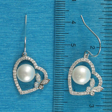 Load image into Gallery viewer, Sterling Silver White Pearl CZ Butterfly Heart Earrings