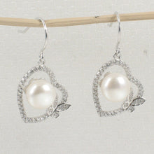 Load image into Gallery viewer, Sterling Silver White Pearl CZ Butterfly Heart Earrings