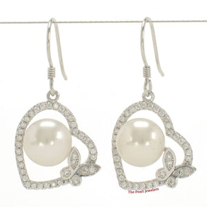 Sterling Silver White Pearl CZ Butterfly Heart Earrings